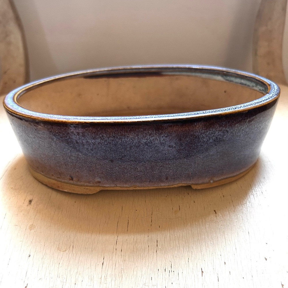 Blue glazed ceramic oval planter. - Picture 2 of 6